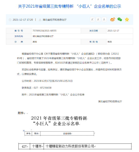 喜訊！公司獲得省級專精特新“小巨人”企業(yè)榮譽稱號